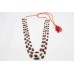 Beautiful Women's Necklace three Strang Natural Emerald Ruby and Pearl